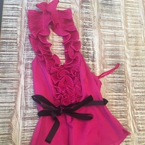 White House Black Market ruffled neck halter top.